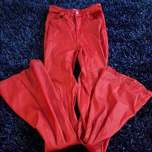 Edikted Red Flare Leather Pants